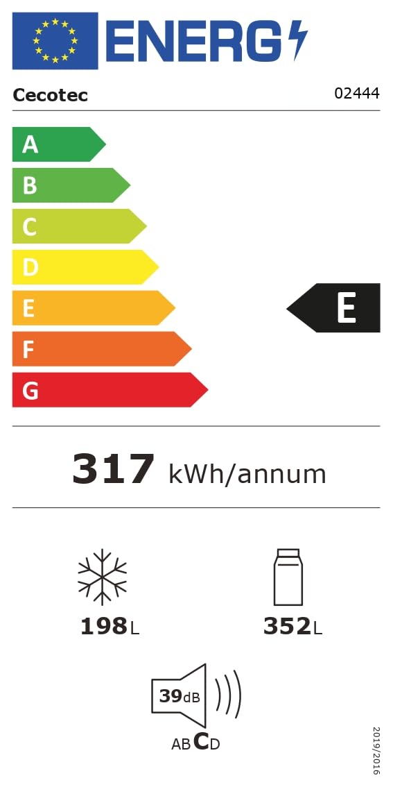 Cecotec Réfrigérateur Américain de 550 Litres Bolero CoolMarket SBS 550 Glass E. 177 cm de Hauteur et 90 cm de Largeur, Système Multi Air Flow, No Frost Total, Moteur Inverter Plus