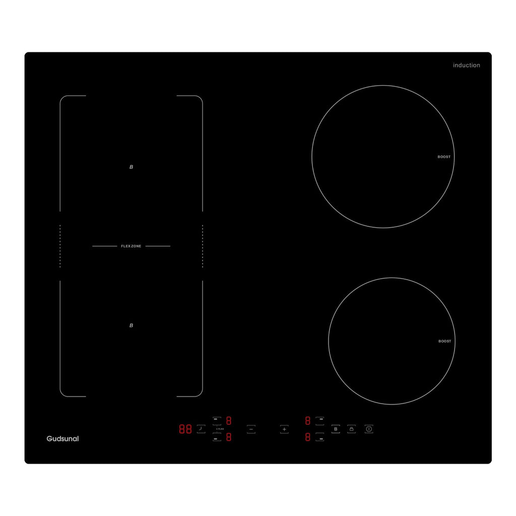 Gudsunal Plaque induction 4 feux, Table de Cuisson Encastrable,7200W, Zone Flexible,9 niveaux de chauffage,Boost, Minuterie, Arrêt automatique, Verrouillage de sécurité enfant
