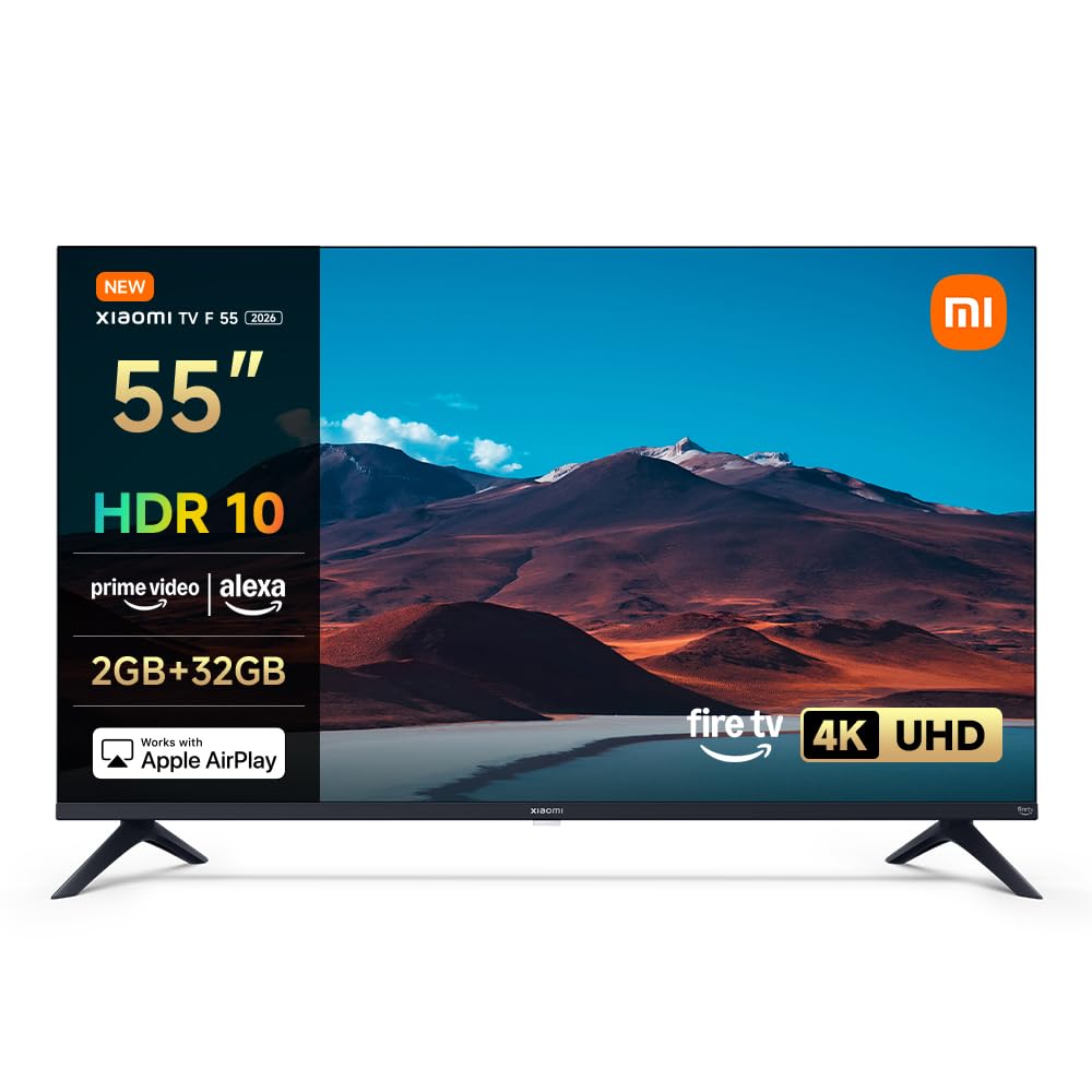 Xiaomi TV F 55, 140 cm (55 Pouces), 4K UHD, Smart TV, Fire TV, Contrôle Vocal Alexa, HDR10, MEMC, Mode Game Boost 120Hz, 2Go+32Go, Compatible avec AirPlay
