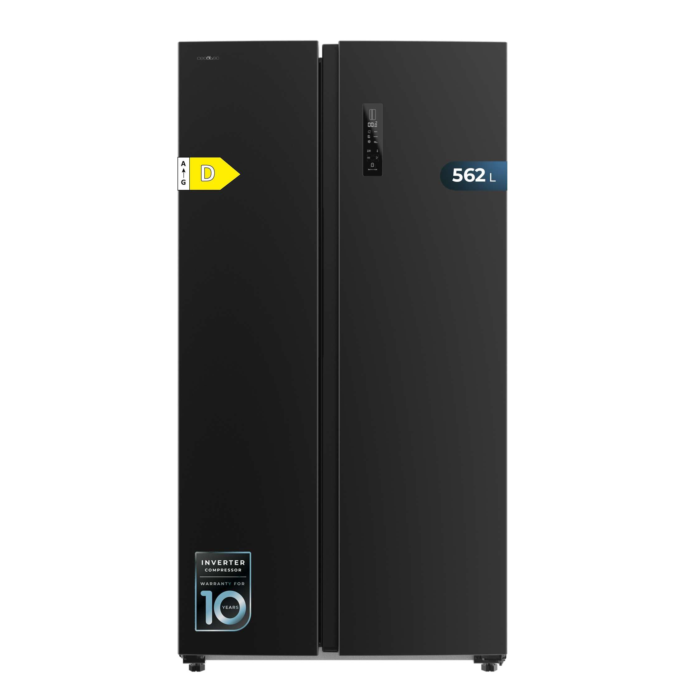 Cecotec Réfrigérateur Américain Bolero CoolMarket SBS 562 Dark D. 562 L, Classe D, Total No Frost, mode vacances, compresseur inverter, LED intérieure y porte réversible.