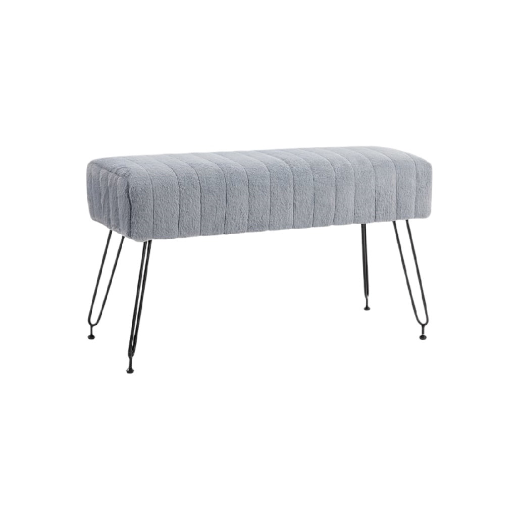 Banquette en velours gris avec pieds en métal noir