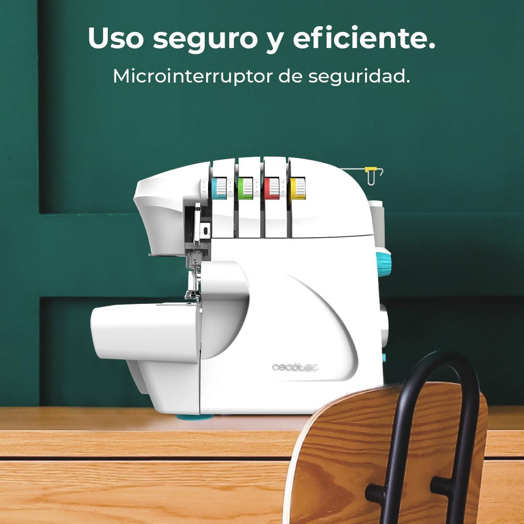 Cecotec Machine à Coudre Bellecouture Overlock, Vitesse 1100 tr/min, Pression du Pied-De-Biche Réglable, Entraînement Différentiel, Fonctions de Point à 4 Fils et Kit d'Accessoires