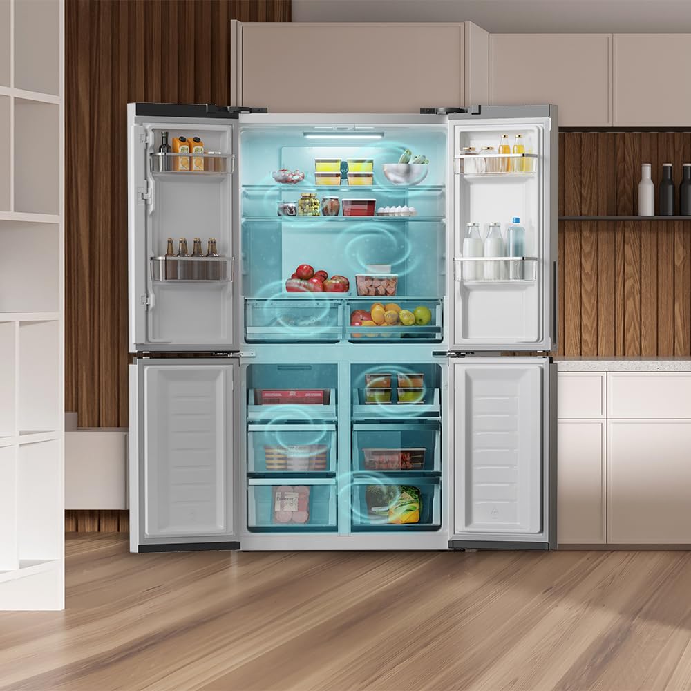 Cecotec American Refrigerator 4 Doors Stainless Steel 490 L CoolMarket 4D 490 Inox E. 183 cm High, 91 cm Wide, Low Power, Inverter Plus, Fast Cooling and Fast Freezing, Total NoFrost