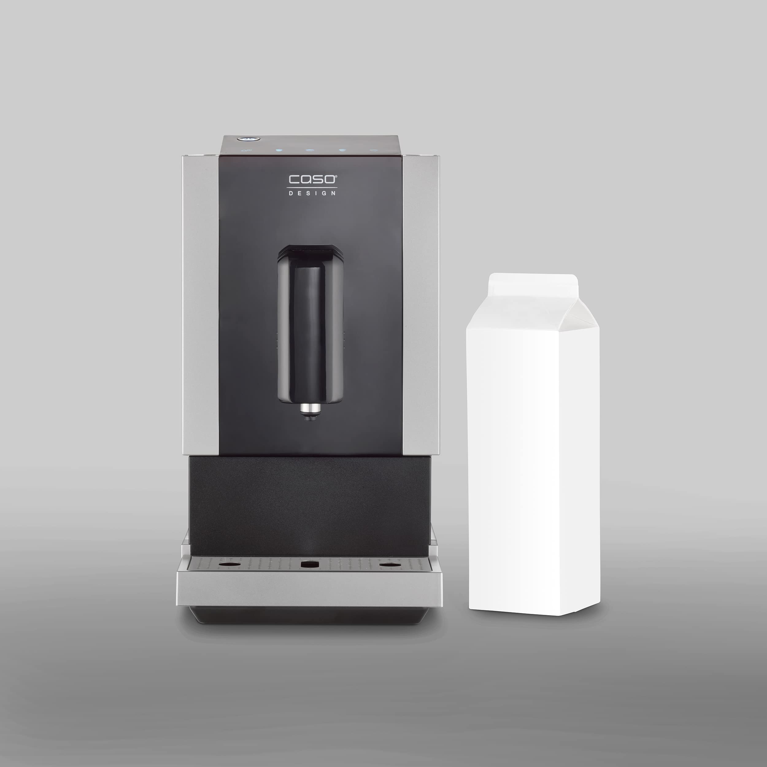 CASO Café Crema Touch Machine à café automatique design avec tuyau et réservoir à lait, broyeur conique réglable en continu, prêt à l'emploi, toutes les spécialités de café par toucher, noir, acier