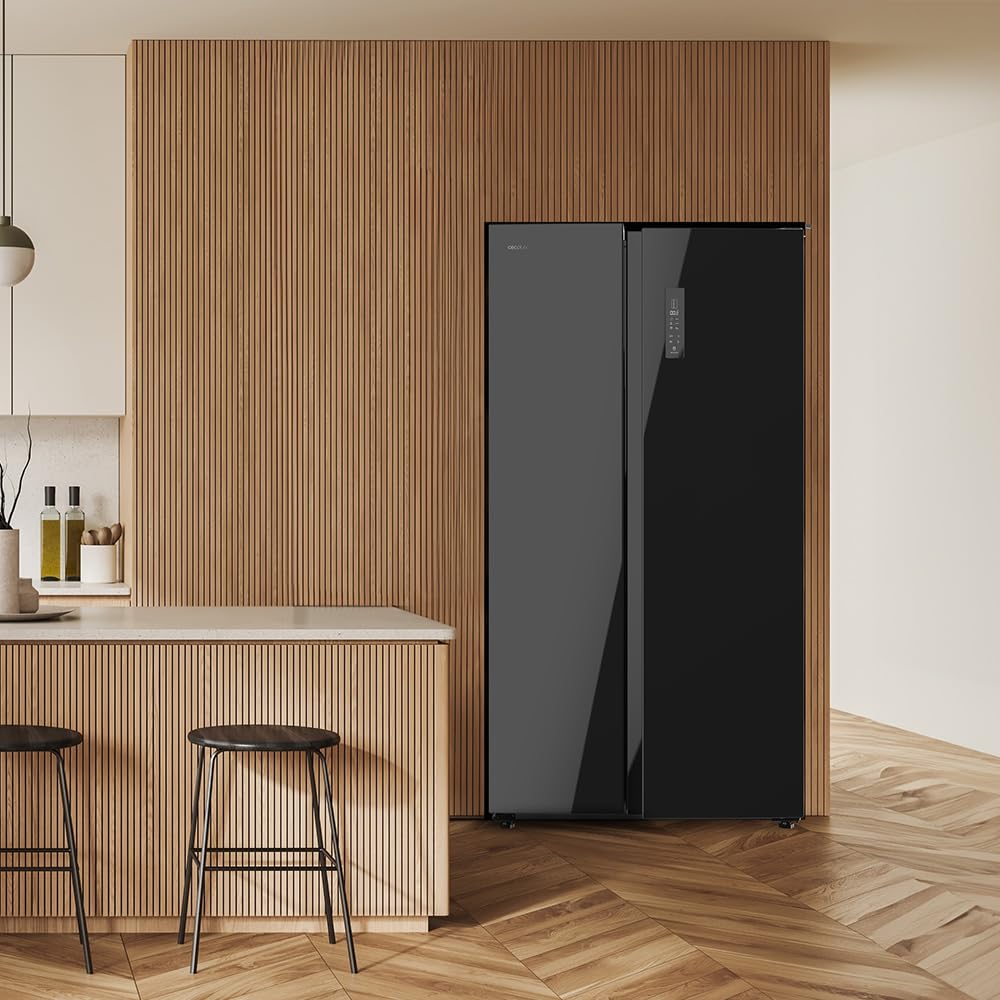 Cecotec Réfrigérateur Américain de 550 Litres Bolero CoolMarket SBS 550 Glass E. 177 cm de Hauteur et 90 cm de Largeur, Système Multi Air Flow, No Frost Total, Moteur Inverter Plus