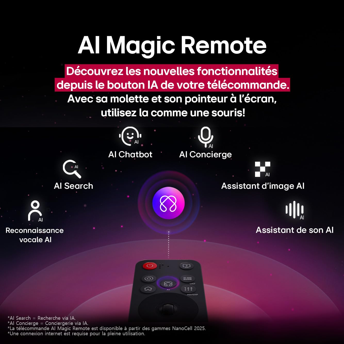 LG TV QNED AI 2025 | 50QNED8E | 50'' (126cm) | 4K UHD | HDR10 | webOS 25 | Télécommade AI Magic Remote | Alexa, Google Assistant | Netflix Disney+ CANAL+ Prime Video | AirPlay 2 | Luminosité éclatante