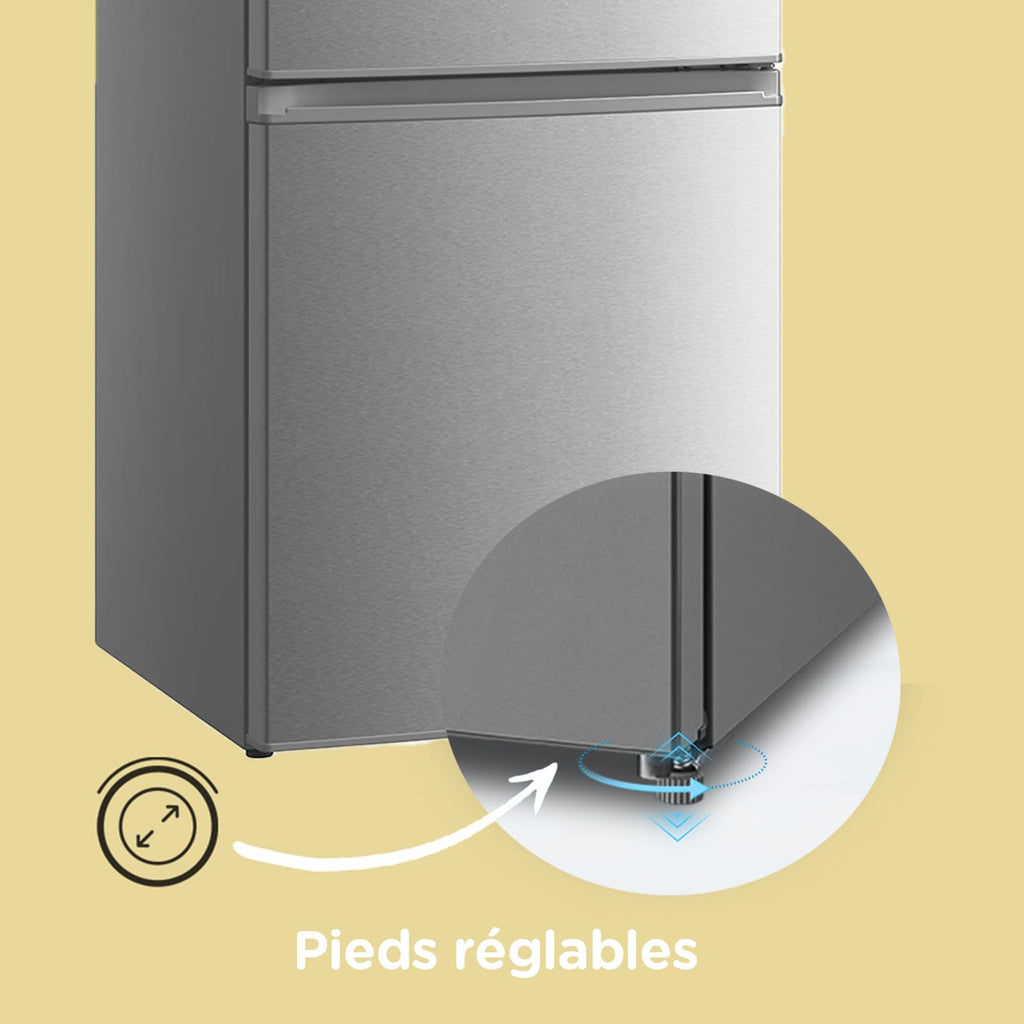 Comfee' RCB359IX2 Réfrigérateur Combiné, 262L(197+65), Grande Capacité, Low Frost, Hauteur 177,3 cm, Faible Bruit 39 dB, Éclairage LED, Température Réglable, Acier Inoxydable