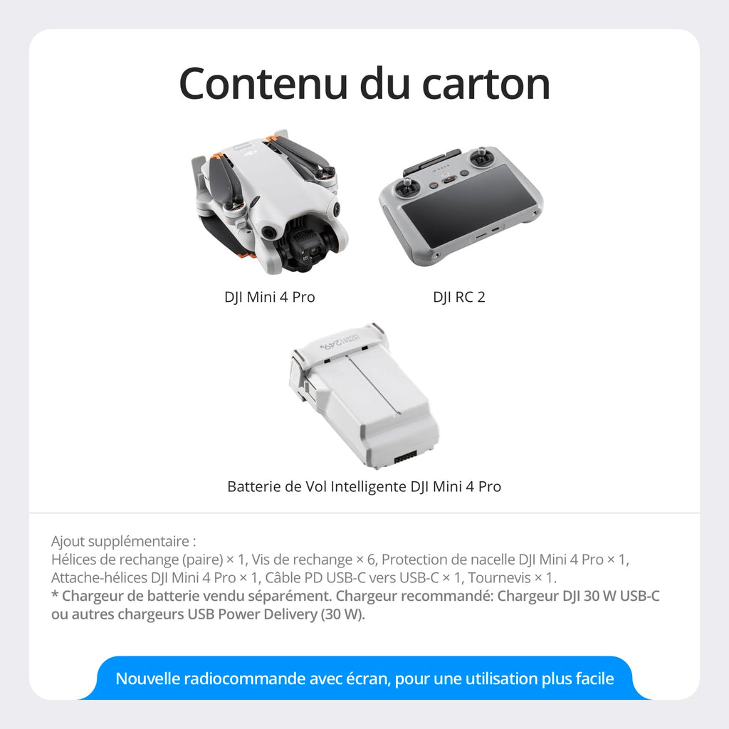 DJI Mini 4 Pro (DJI RC 2), Mini Drone Pliable avec Caméra 4K pour Adultes, Moins de 0,549 lb/249 g, Temps de Vol 34 min, Transmission Vidéo 20 km, Détection Omnidirectionnelle, C0