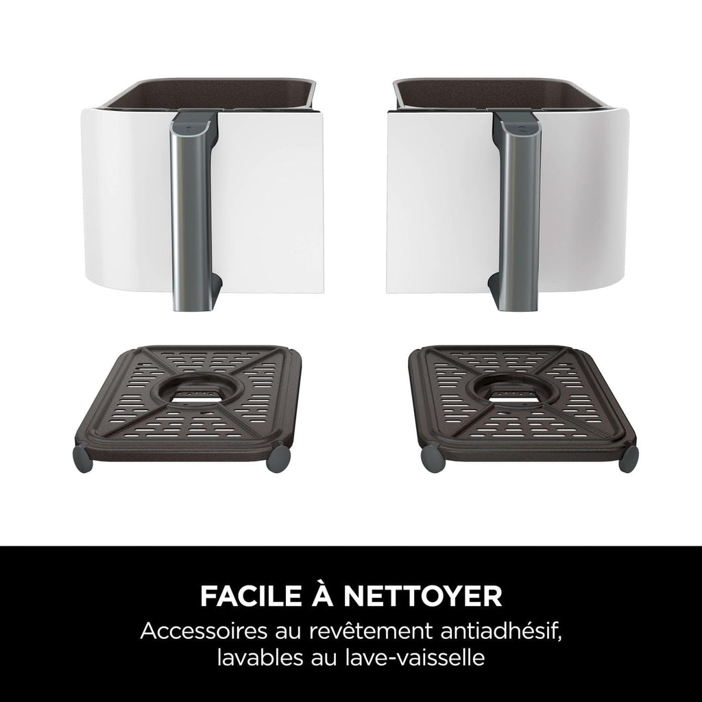 Ninja Foodi MAX Dual Zone Air Fryer, 2 Tiroirs, 9,5L, 6-en-1, Sans Huile, Air Fry, Croustillant Max, Rôtir, Cuire, Déshydrater, 8 Portions, Paniers Antiadhésifs Vont Au Lave-Vaisselle, Blanc AF400EUWH