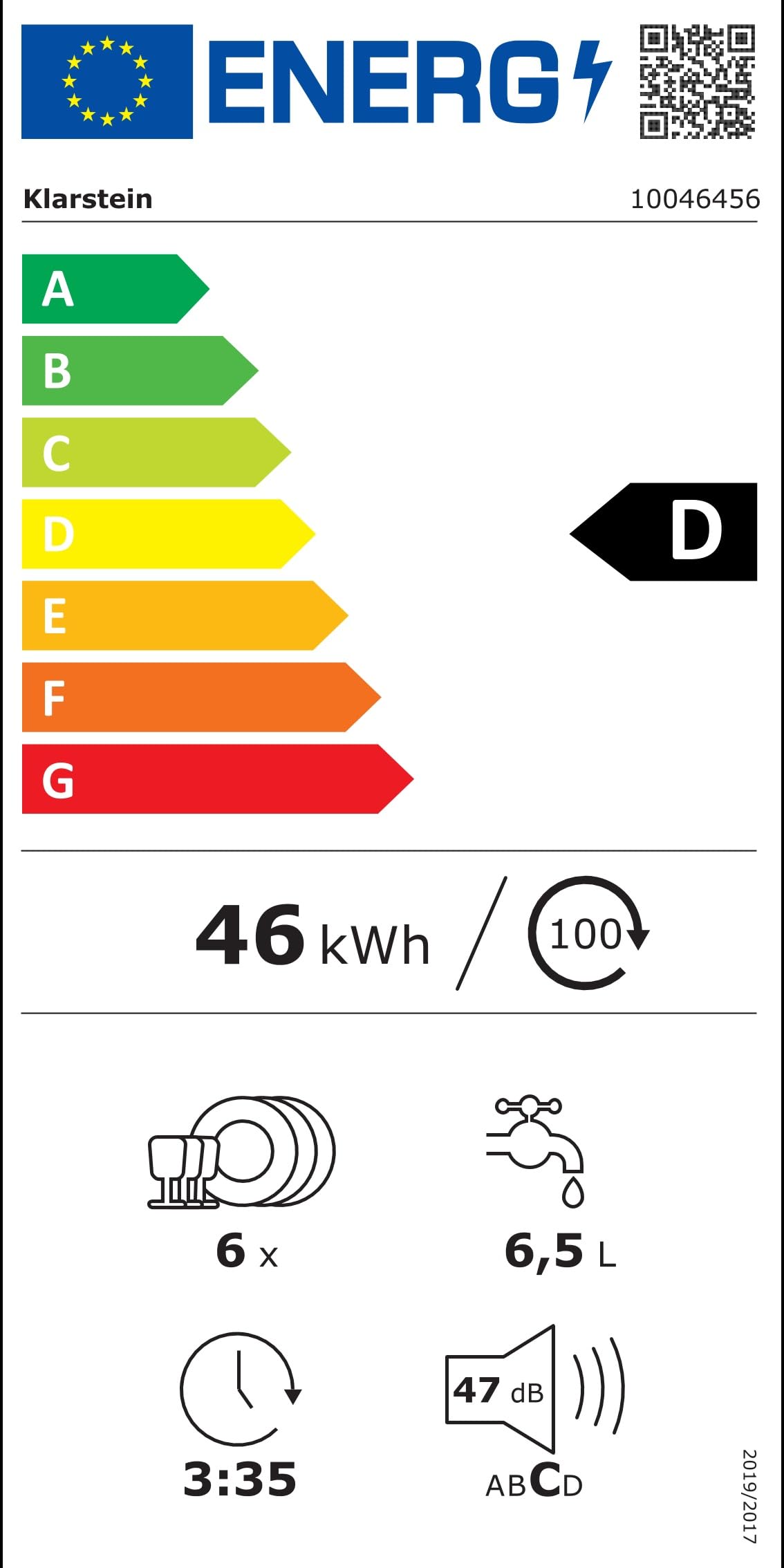 Klarstein Lave Vaisselle Encastrable - Compact 45 cm, 6 Couverts, Programme UV Hygiène, AquaStop Sécurité, Classe Énergie D, Silencieux 47 dB, Commande Intuitive