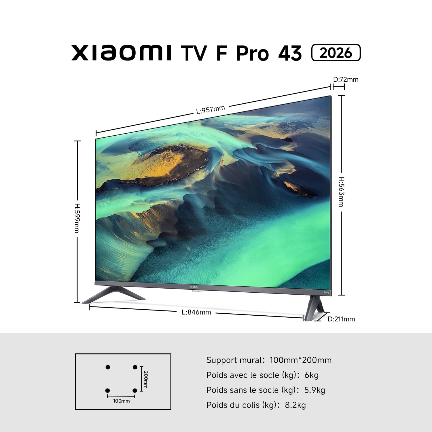 XIAOMI TV F Pro 43, 101 cm (43 Pouces), 4K UHD QLED, Smart TV, Fire TV, Contrôle Vocal Alexa, HDR10+, MEMC, 2Go+32Go, Compatible avec AirPlay