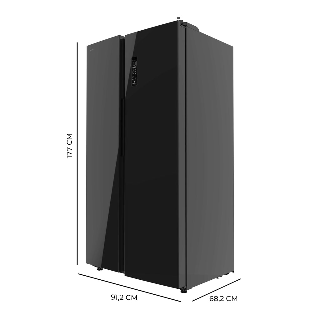 Cecotec Réfrigérateur Américain de 550 Litres Bolero CoolMarket SBS 550 Glass E. 177 cm de Hauteur et 90 cm de Largeur, Système Multi Air Flow, No Frost Total, Moteur Inverter Plus