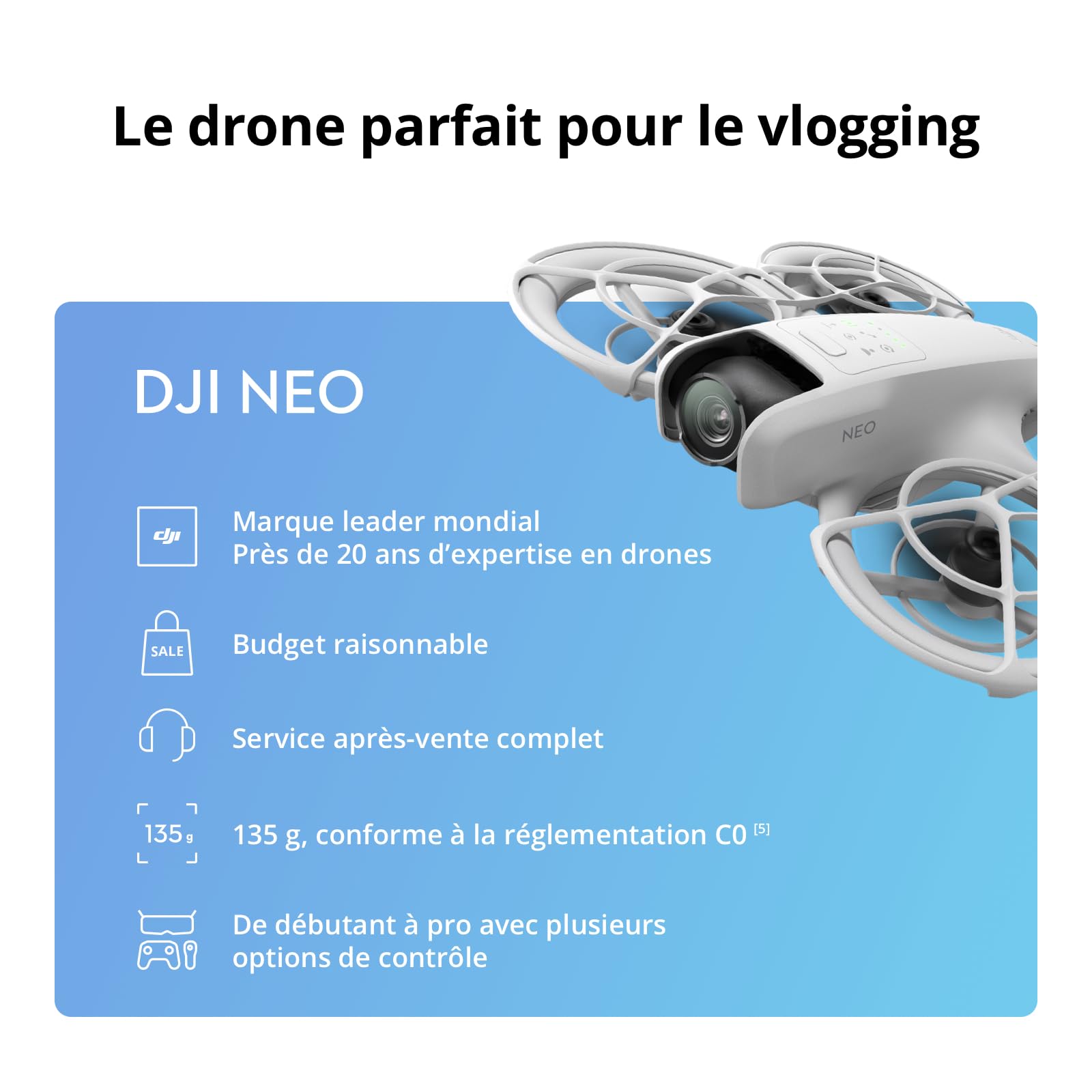 Bundle Motion Fly More DJI Neo, Mini Drone avec Caméra 4K UHD pour Adultes, Drone Suiveur qui Vole Seul de 135 g, Décollage du Creux de la Main, Suivi de Sujet, avec RC Motion 3 et 3 Batteries