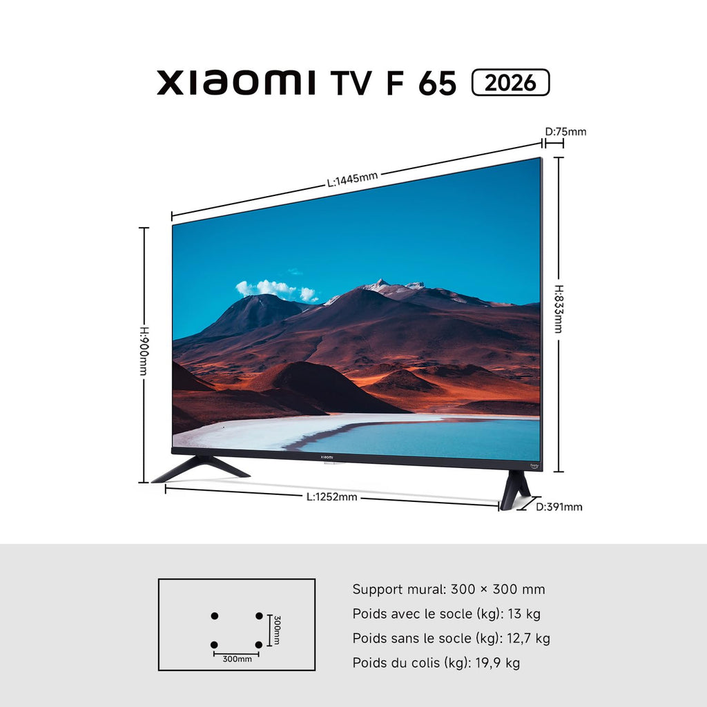 XIAOMI TV F 65, 165 cm (65 Pouces), 4K UHD, Smart TV, Fire TV, Contrôle Vocal Alexa, HDR10, MEMC, Mode Game Boost 120Hz, 2Go+32Go, Compatible avec AirPlay