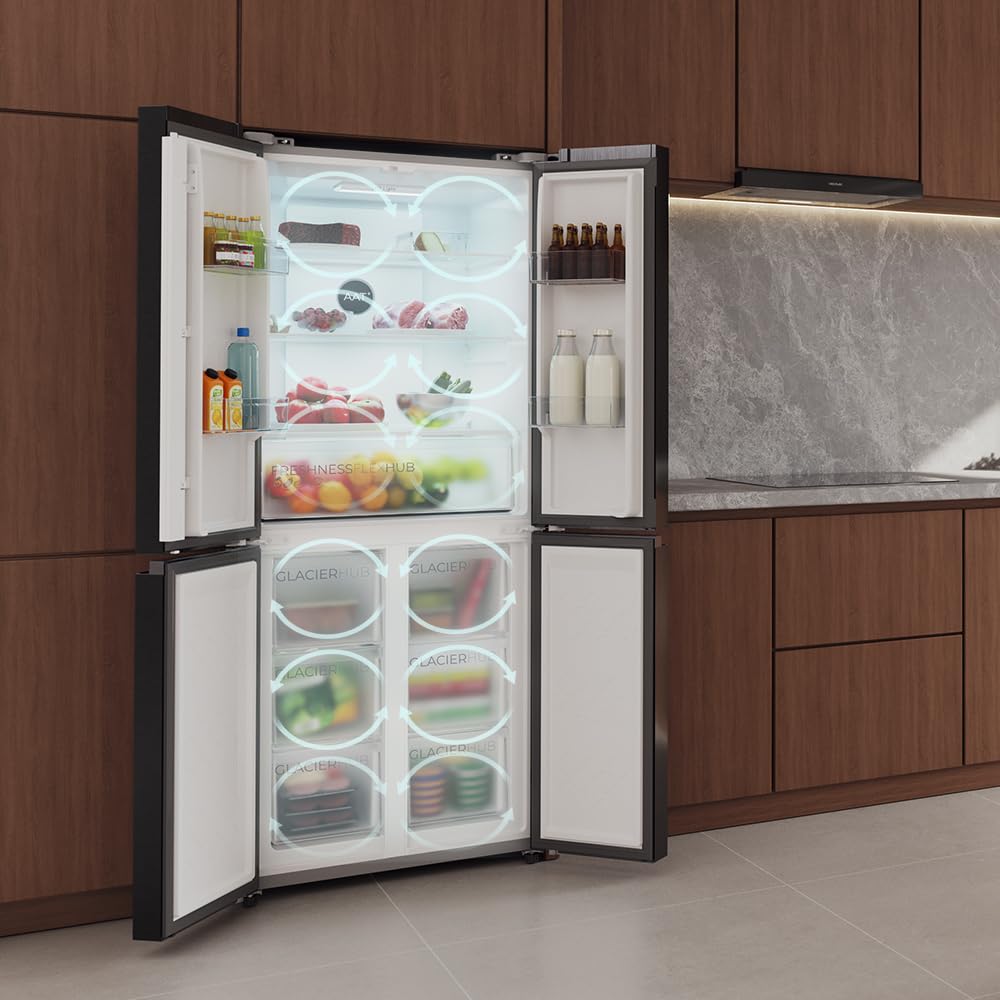 Cecotec Réfrigérateur 4 Portes Total No Frost Bolero CoolMarket 4D 394 Dark E, 394 Litres, Hauteur 170 cm et 70 cm Largeur, Tiroir Température Variable, Compresseur Inverter, ATT Antibactérien