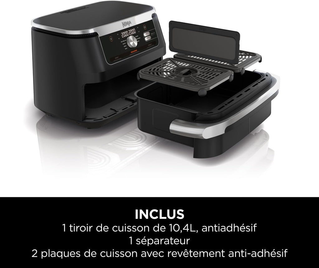 NINJA Foodi FlexDrawer Air Fryer 2 Compartiments Avec Séparateur Amovible, Grande Capacité 10.4L, Air Fryer 7-en-1, Max 240°C, Pièces Antiadhésives Amovibles Lavables Au Lave-Vaisselle, Noir