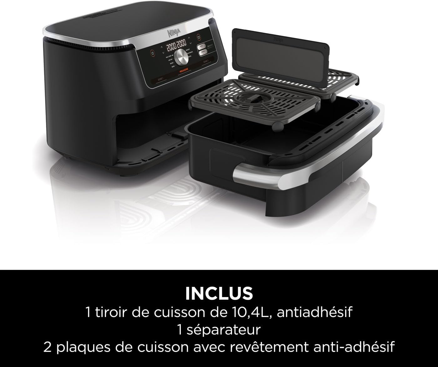 NINJA Foodi FlexDrawer Air Fryer 2 Compartiments Avec Séparateur Amovible, Grande Capacité 10.4L, Air Fryer 7-en-1, Max 240°C, Pièces Antiadhésives Amovibles Lavables Au Lave-Vaisselle, Noir