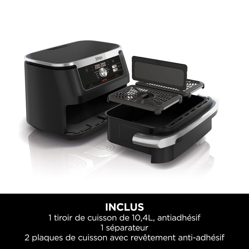 NINJA Foodi FlexDrawer Air Fryer 2 Compartiments Avec Séparateur Amovible, Grande Capacité 10.4L, Air Fryer 7-en-1, Max 240°C, Pièces Antiadhésives Amovibles Lavables Au Lave-Vaisselle, Noir