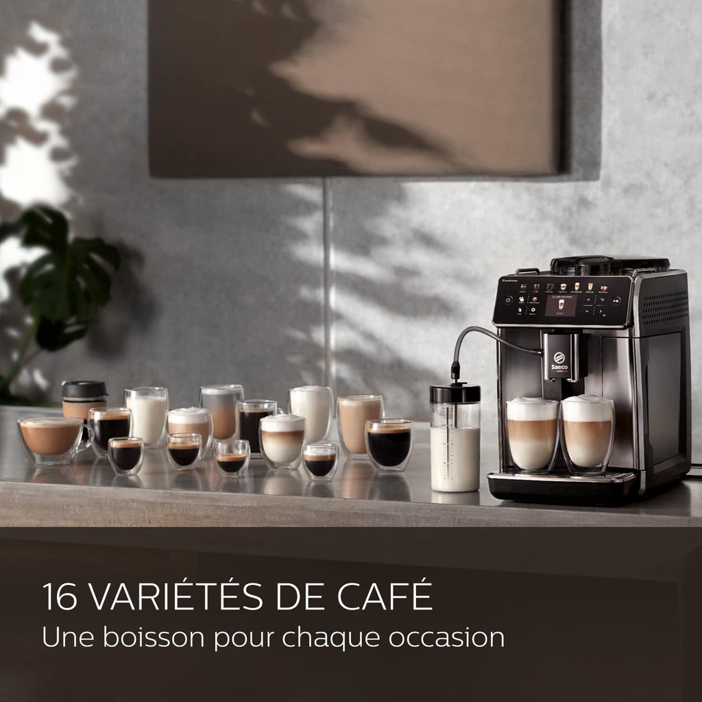 Saeco GranAroma Machine Expresso - Café à Grain - 16 Spécialités de Café, Écran Couleur Intuitif, 4 Profils Utilisateur, Broyeur en Céramique (SM6585/00)