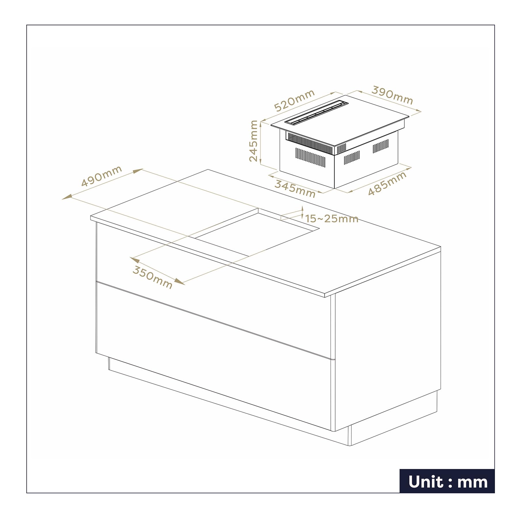 CIARRA ONE CBBEH392BF Plaque de cuisson à induction avec hotte aspirante, hotte de table intégrée, 39 cm, 2 plaques, Flexzone, 9 niveaux, sécurité enf