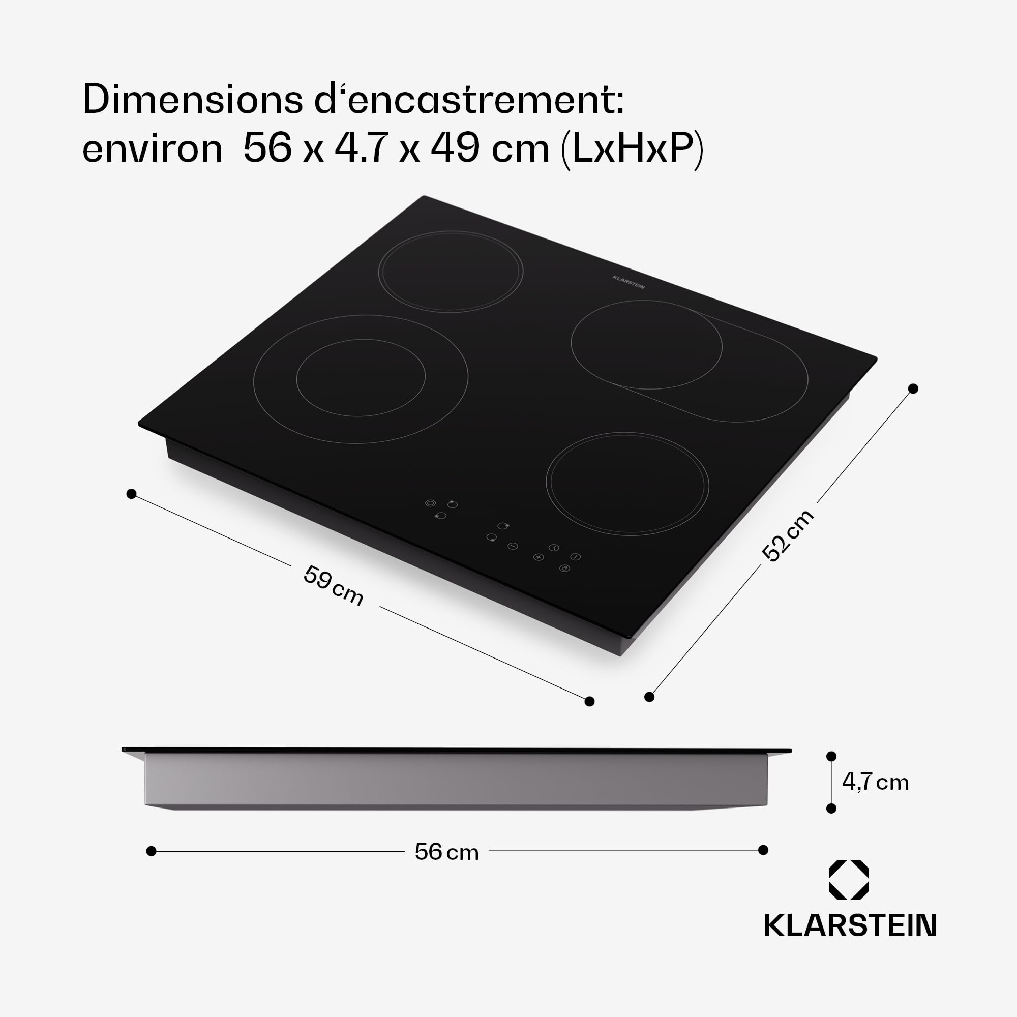 Klarstein Plaque Induction 6500W, Plaque de Cuisson Electrique à Induction, Plaque Induction Encastrées 4 feux, Tables de Cuisson, Plaques chauffantes ThermoBoost, Rechaud Electrique pour la Cuisine