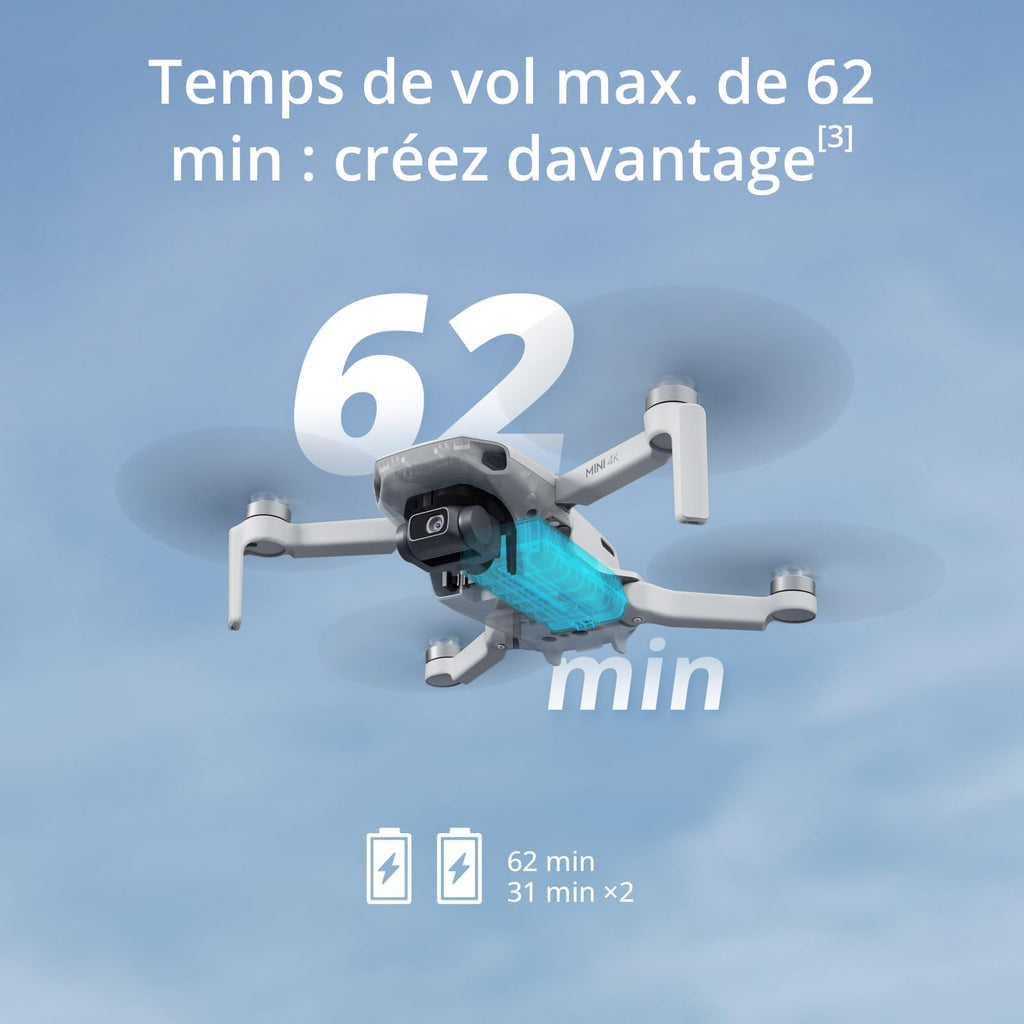 Bundle Drones Caméra Mini 4K, Drone Caméra 4K UHD pour Adultes, < 249 g, Stabilisation de la Nacelle à 3 Axes, Transmission Vidéo sur 10 km, Deux Batteries pour un Temps de Vol max. de 62 min