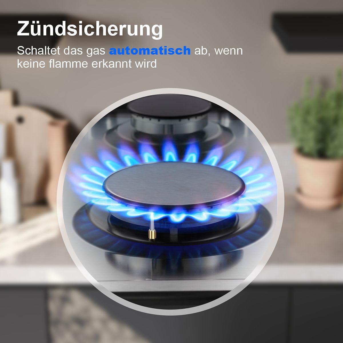 SNDOAS Plaque de Cuisson Gaz 5 Feux, Plaque Gaz avec Panneau en Acier Inoxydable, Sécurité Thermocouple, Convient pour le Gaz Naturel/Propane, 68cm, 10480 W, 220-240 V