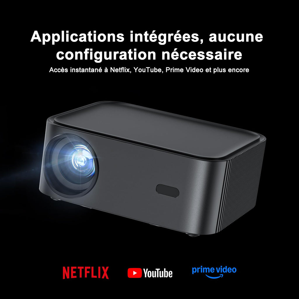 HAPPRUN H11 Projecteur Compatible avec Netflix, Vidéoprojecteur Portable avec Haut-Parleur Intégré, Mini Retroprojecteur Compatible Smartphone/WiFi 6/TV Stick/PS5 pour Maison, Chambre, Extérieur
