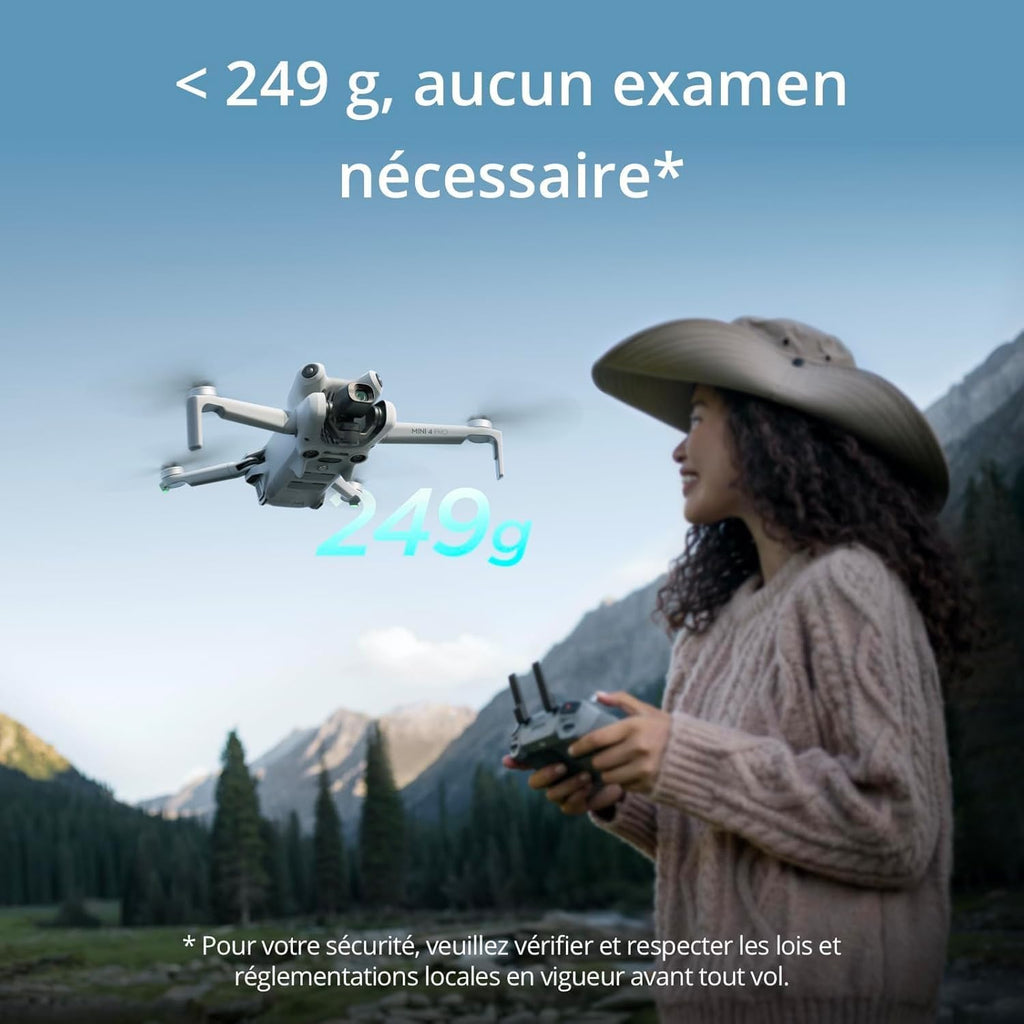 DJI Mini 4 Pro Fly More avec DJI RC 2 + Card Care Refresh 1-Year Plan, Mini Drone Pliable avec Caméra 4K, Moins de 0,549 lb/249 g, Temps de Vol de 34 min, 2 Batteries Supplémentaires, C0