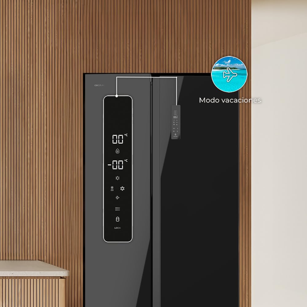 Cecotec Réfrigérateur Américain de 550 Litres Bolero CoolMarket SBS 550 Glass E. 177 cm de Hauteur et 90 cm de Largeur, Système Multi Air Flow, No Frost Total, Moteur Inverter Plus