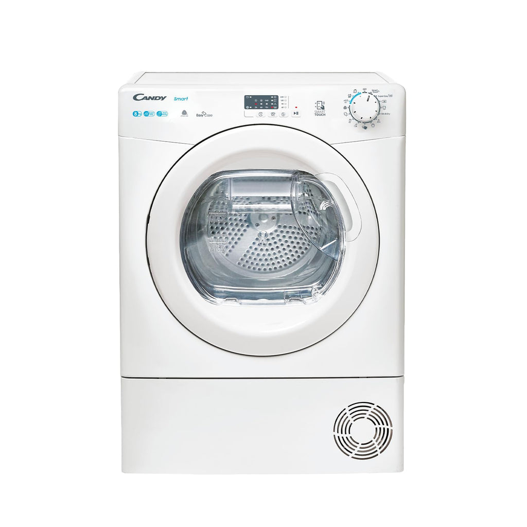 CANDY - Sèche-Linge Pompe à Chaleur - Capacité de Chargement 8 Kg - Classe Énergétique E - Connectivité NFC, Départ Différé, Bac à Eau Easy Case - Blanc - 85 x 59,6 x 58,5 cm - Modèle CSE H8A1LE-S