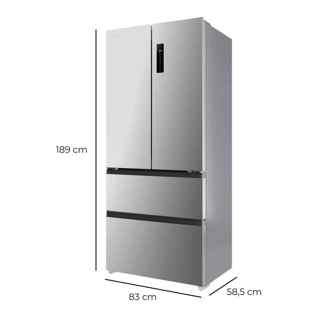 Cecotec Réfrigérateur Porte Française de 4 Portes Semi-Intégrable 458L Total No Frost Bolero CoolMarket F2D 458 SBI Inox E, Hauteur 189 cm et 83 cm Largeur, MetalFlexCooling, Compresseur Inverter