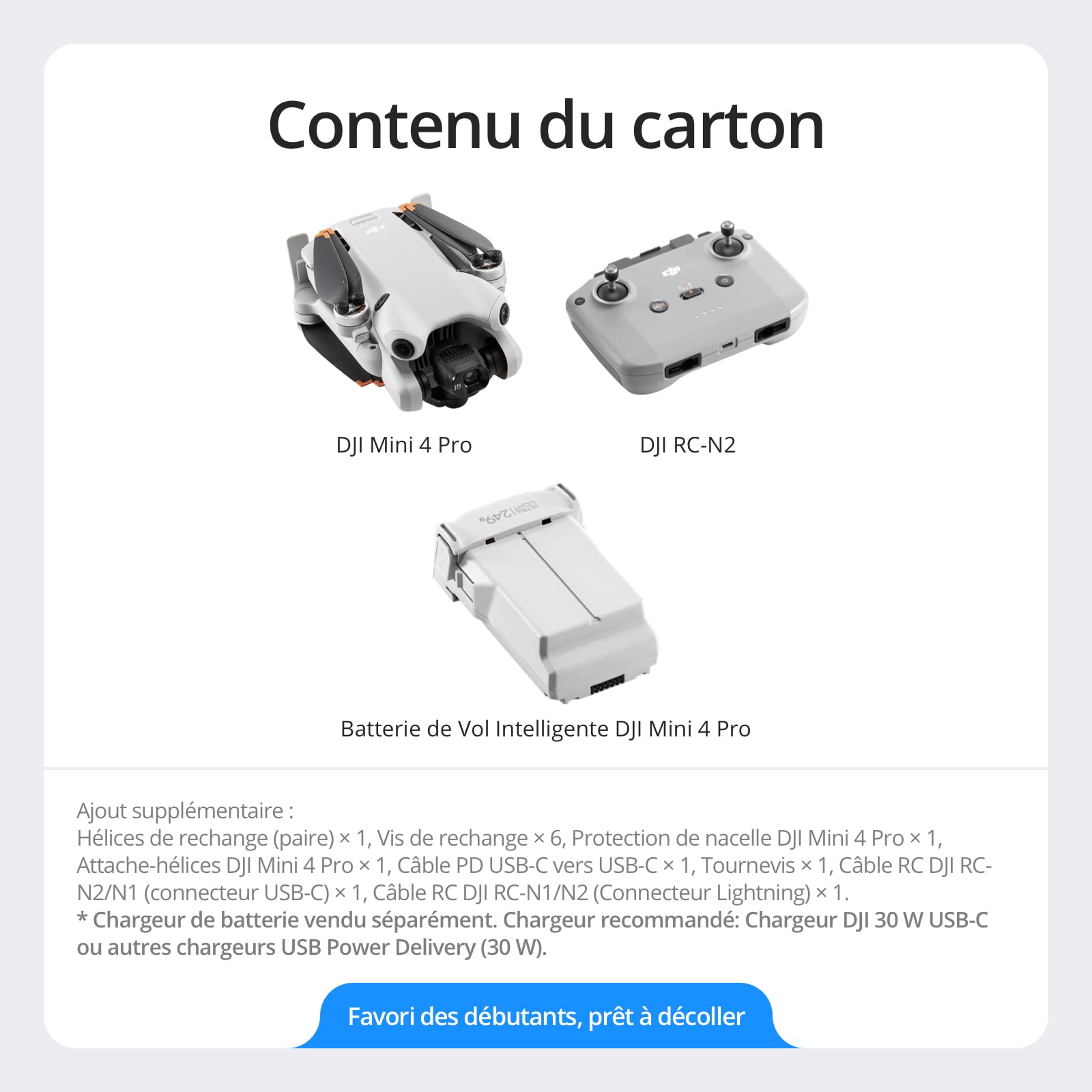DJI Mini 4 Pro (DJI RC-N2), Mini Drone Pliable avec Caméra HDR 4K pour Adultes, Moins de 0,549 lb/249 g, Temps de Vol 34 min, Distance de Transmission Vidéo max. 20 km, Klasse-C0