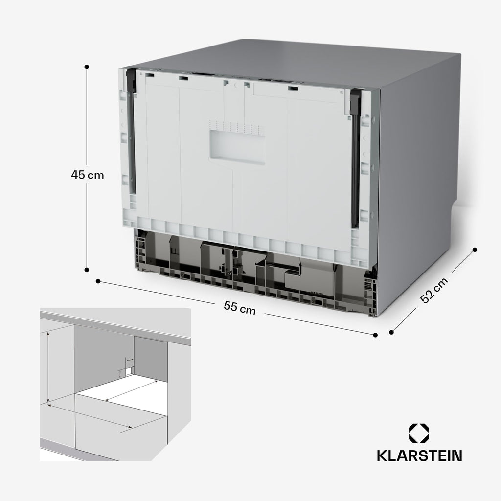 Klarstein Lave Vaisselle Encastrable - Compact 45 cm, 6 Couverts, Programme UV Hygiène, AquaStop Sécurité, Classe Énergie D, Silencieux 47 dB, Commande Intuitive