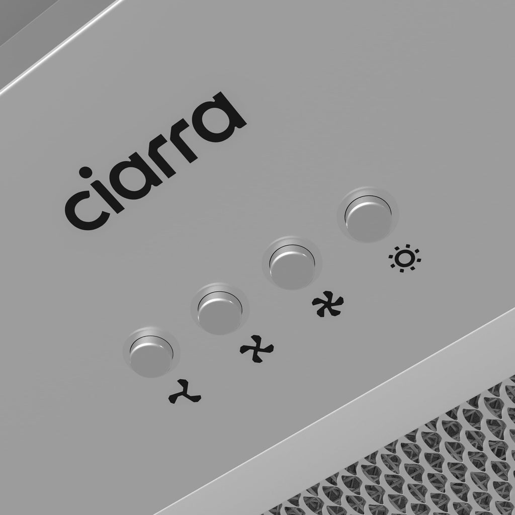 Ciarra Hotte Aspirante Encastrée 60cm A+++, 650 m³/h, 3 Vitesses, Mode Recyclage ou Évacuation, Filtre à Charbon Inclus, LED Éclairage, Inox – CBCS6926A