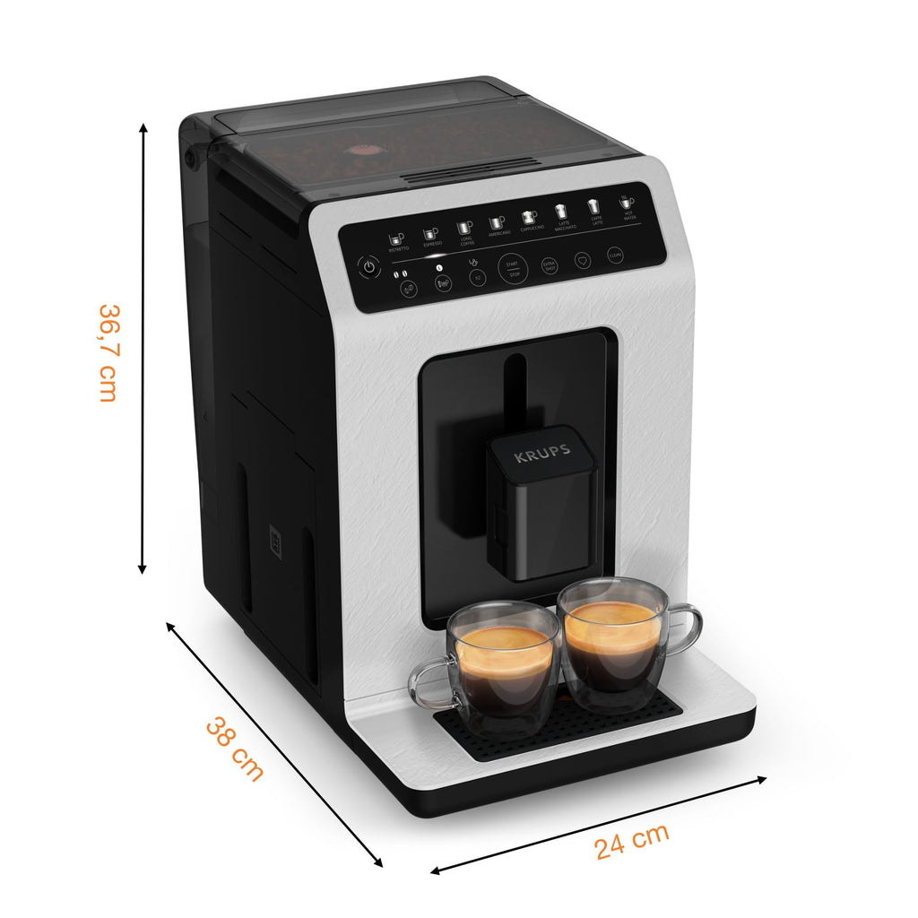 Machine cappuccino et expresso automatique KRUPS Evidence Eco-Design, goût exceptionnel, Quattro Force, boissons à base de lait grâce au système One-Touch, 8boissons préréglées, EA897A