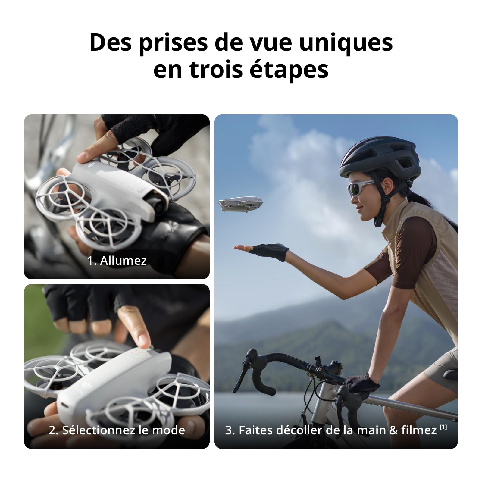 Bundle Trois Batteries DJI Neo, Mini Drone avec Caméra 4K UHD pour Adultes, Drone Suiveur qui Vole Seul de 135 g, Décollage du Creux de la Main, Suivi de Sujet, QuickShots, (sans Contrôleur)
