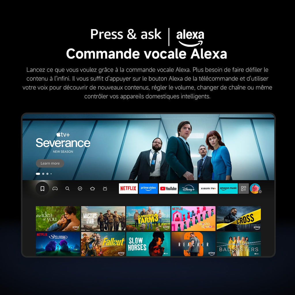 XIAOMI TV F 65, 165 cm (65 Pouces), 4K UHD, Smart TV, Fire TV, Contrôle Vocal Alexa, HDR10, MEMC, Mode Game Boost 120Hz, 2Go+32Go, Compatible avec AirPlay