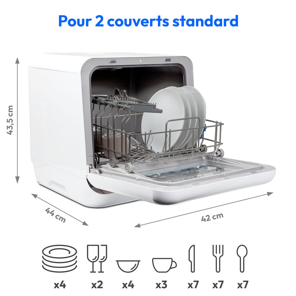 MEDION Mini lave-vaisselle DWT20 (lave-vaisselle de table, lave-vaisselle, 2 couverts, fonctionne avec/sans raccordement à l'eau, 6 programmes de nett