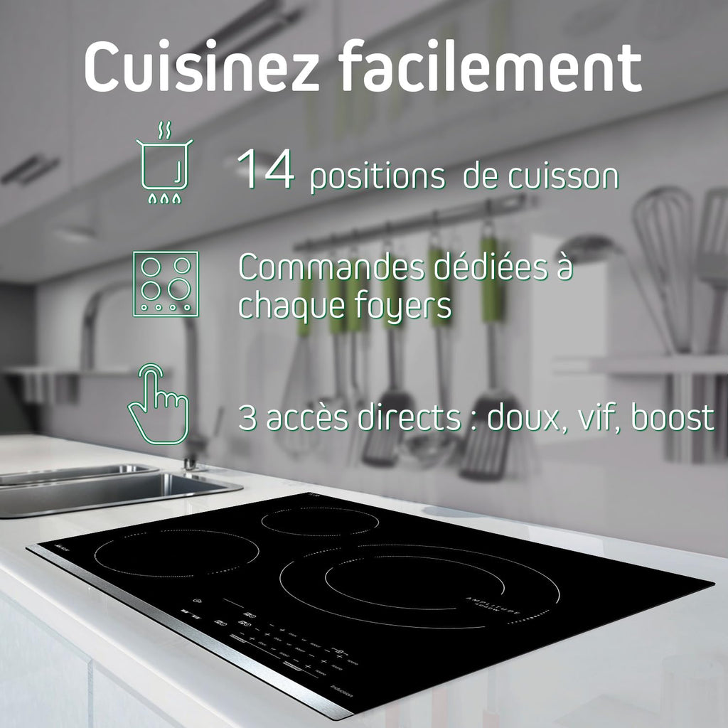 Sauter - SPI4664B - Plaque Induction - Table de Cuisson Encastrable - Noir - 4 Foyers - 7200W - Dimensions Encastrement : 56x49cm - Espace Grand Plat - Fabriqué en France