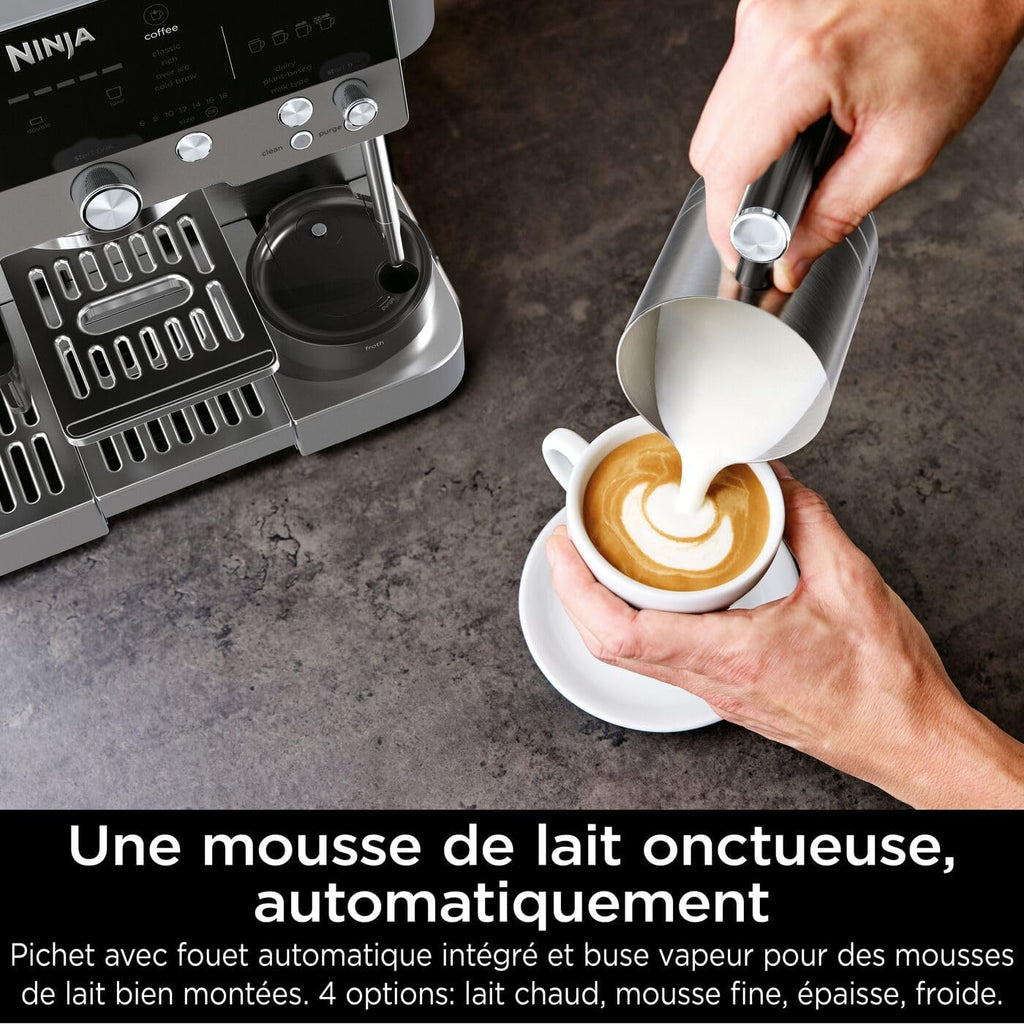 Ninja Luxe Premier Machine à café 3-en-1, Pour réaliser espressos, infusions à froid et café filtre, 4 préréglages de mousse automatiques, Gris Métalisé, ES601EUGM