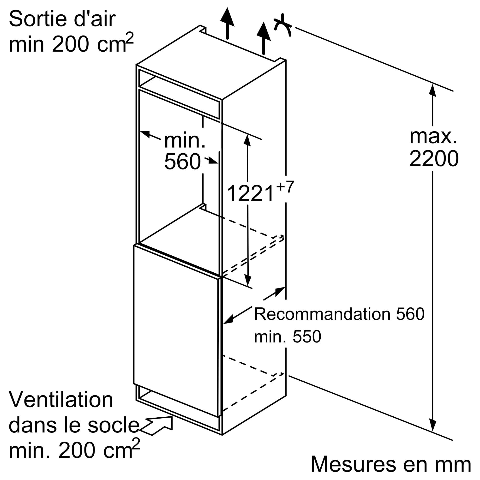 BOSCH KIR41VFE0, Série 4, Petit réfrigérateur, Encastrable, 122,5 x 56 cm, 204 L