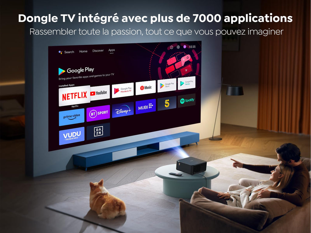 Videoprojecteur 4K avec Son JBL, Google TV 11.0, YABER Projecteur Video WiFi 6 Bluetooth 5.2, K2s Retroprojecteur Portable 20W Haut-Parleurs, Full HD