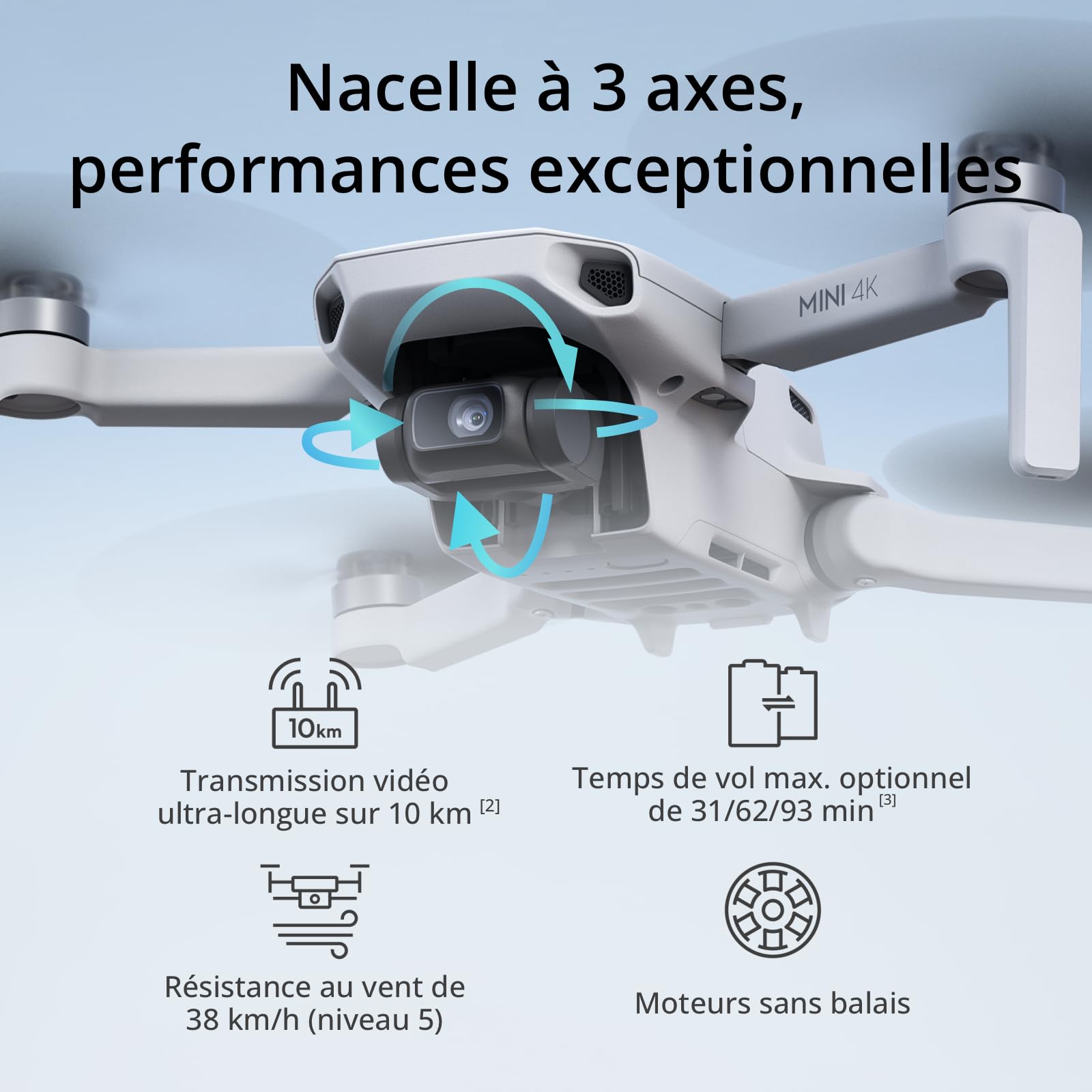Bundle Drones Caméra Mini 4K, Drone Caméra 4K UHD pour Adultes, < 249 g, Stabilisation de la Nacelle à 3 Axes, Transmission Vidéo sur 10 km, Deux Batteries pour un Temps de Vol max. de 62 min