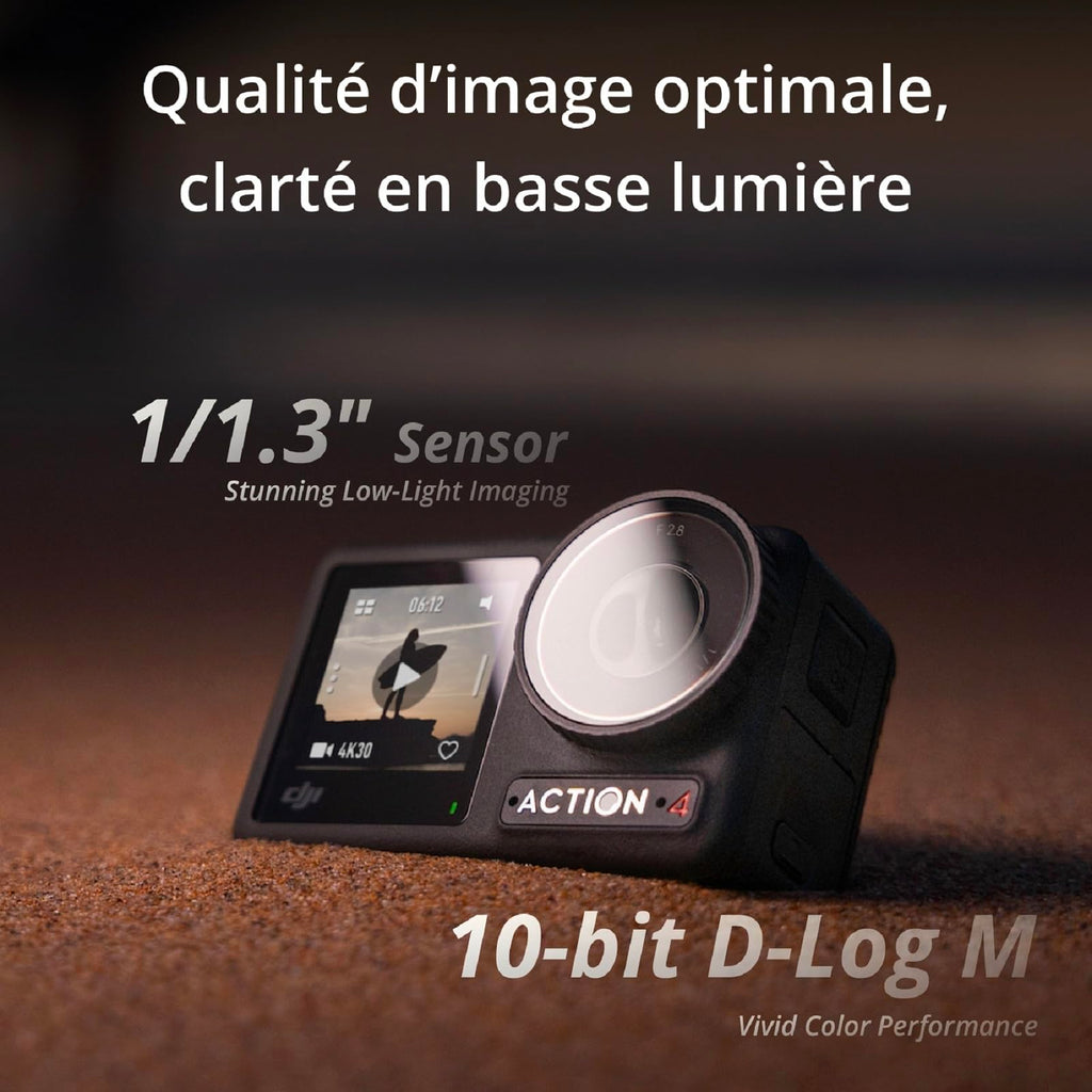 DJI Bundle Osmo Action 4 Standard - Caméra d’Action étanche 4K/120 IPS avec capteur 1/1,3 Pouce, des Images saisissantes en Basse lumière, des Couleurs D-Log M 10 Bits, Batterie 1 770 mAh prolongée