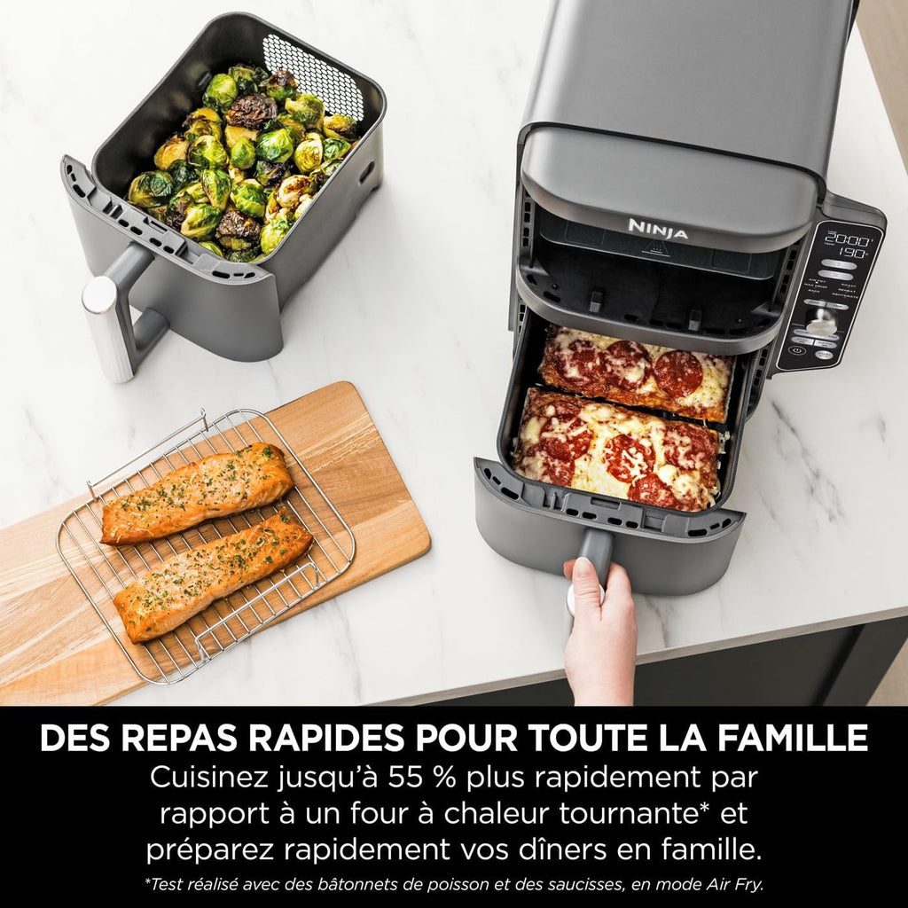 NINJA Double Stack XL Friteuse sans huile, friteuse verticale à 2 tiroirs, 4 niveaux cuisson, 2 tiroirs et 2 grilles, design compact, capacité de 9,5L, 6 fonctions de cuisson, 8 portions, gris SL400EU