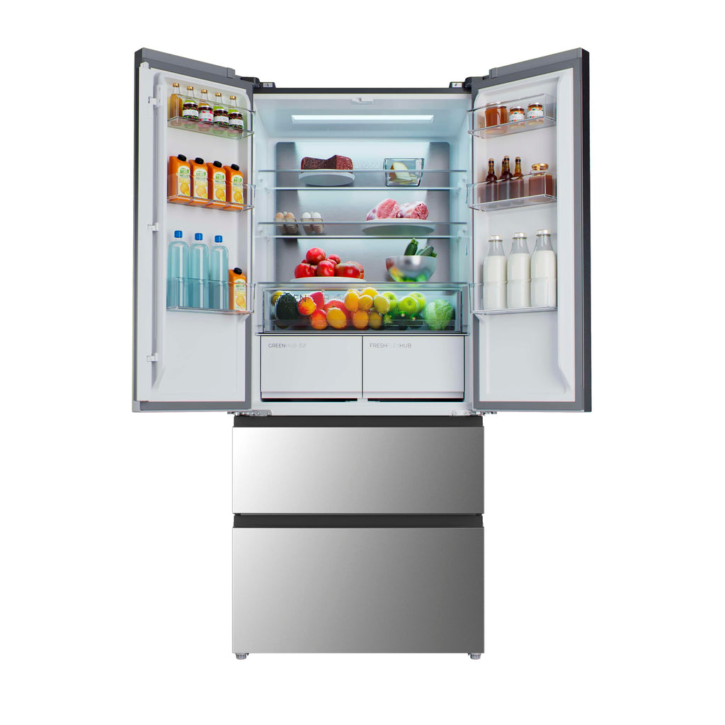 Cecotec Réfrigérateur Porte Française de 4 Portes Semi-Intégrable 458L Total No Frost Bolero CoolMarket F2D 458 SBI Inox E, Hauteur 189 cm et 83 cm Largeur, MetalFlexCooling, Compresseur Inverter