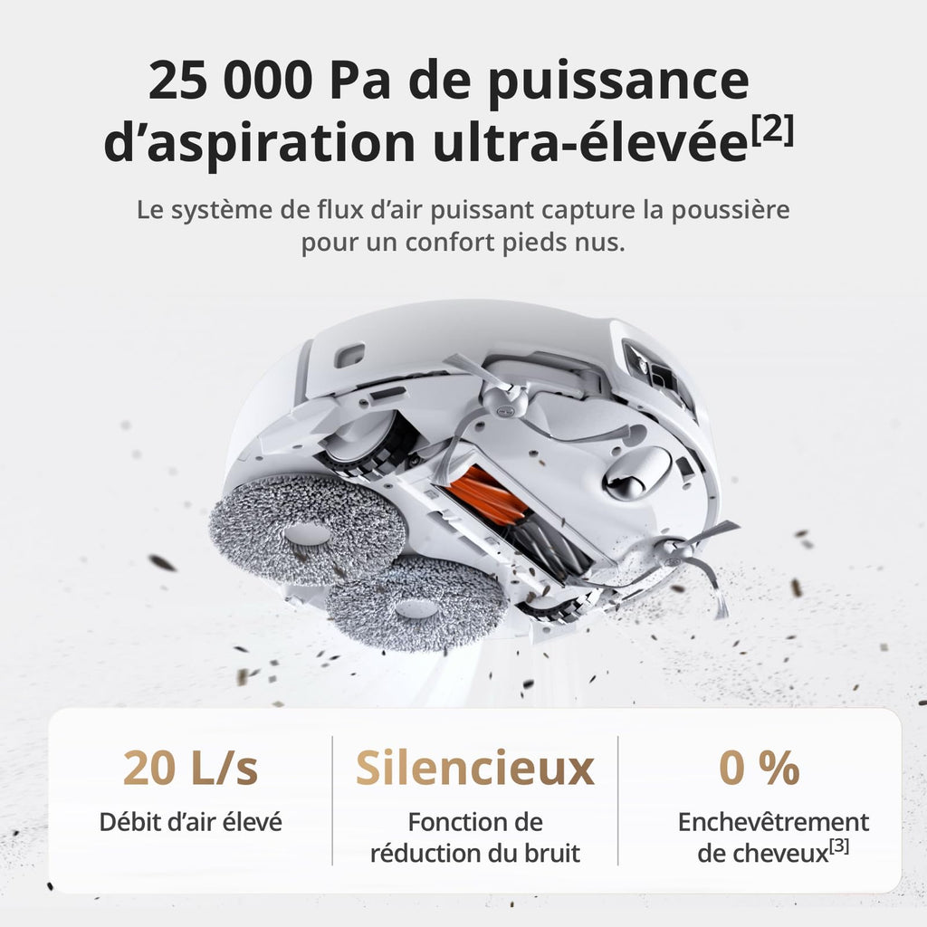 DJI ROMO S Robot Aspirateur Laveur, Aspirateur Robot de 25 000 Pa, détection de Niveau Drone, Deux Bras robotiques, 200 Jours sans Maintenance, Lavage et séchage Auto des tampons de serpillière