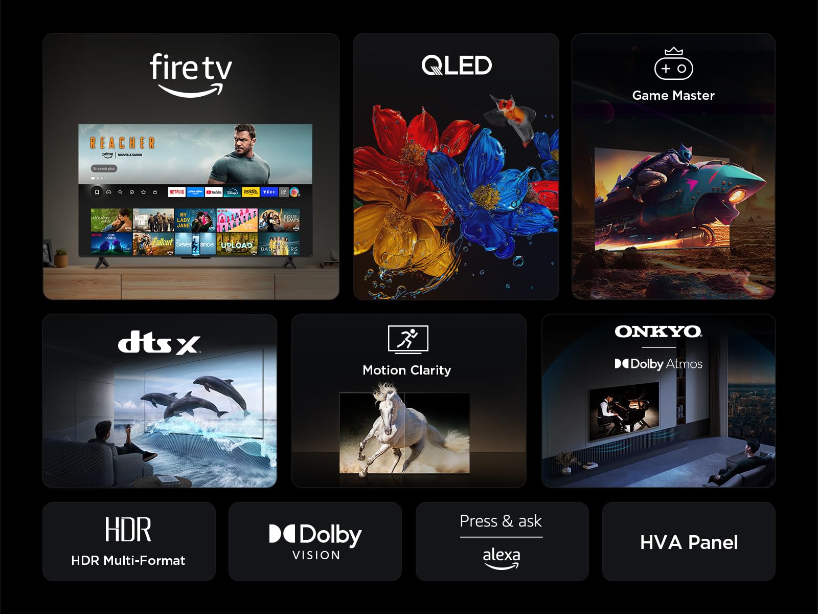 TCL 65T6C Fire TV 65 Pouces QLED 4K UHD Smart TV, HDR (Multi-Format), Dolby Atmos, Motion Clarity