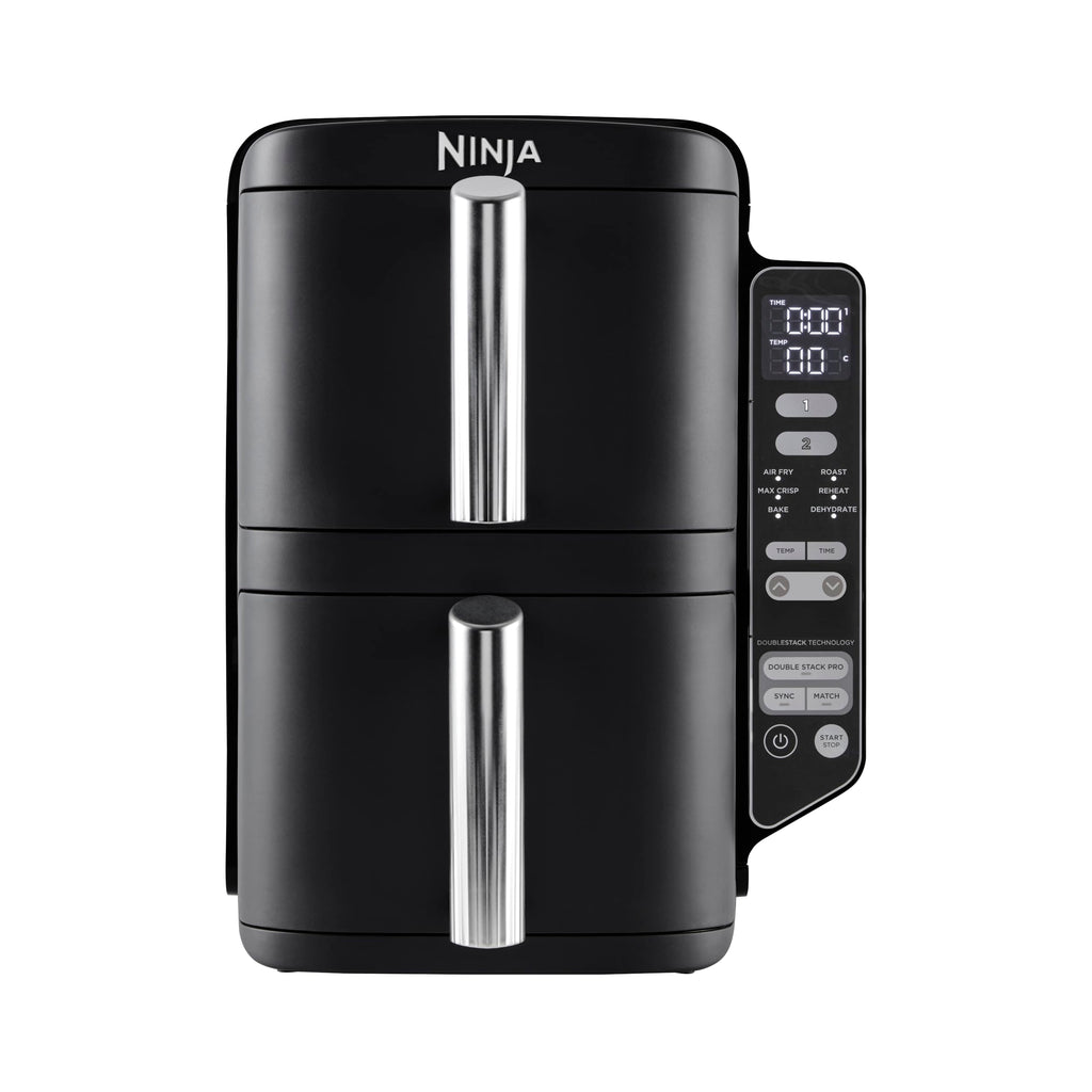 Ninja Double Stack Air-Fryer, Friteuse verticale sans huile à 2 tiroirs, 4 niveaux cuisson, 2 tiroirs et 2 grilles, design compact, capacité de 7,6L, 6 fonctions de Cuisson, 6 portions, gris SL300EU